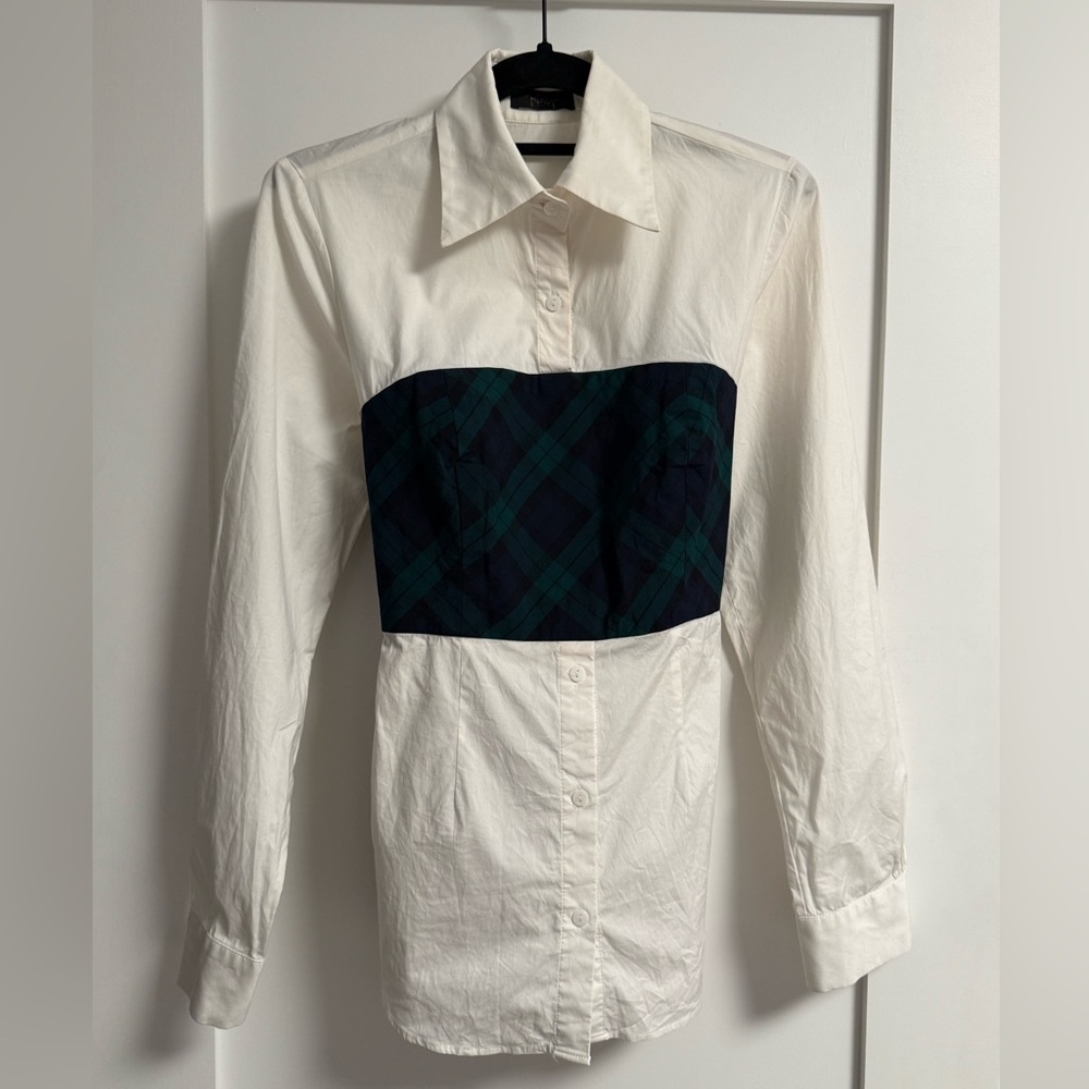Petersyn Monroe Tartan Plaid Overlay Tie Back Shirt